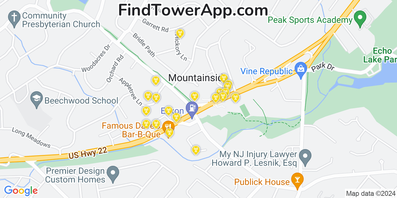 AT&T 4G/5G cell tower coverage map Mountainside, New Jersey