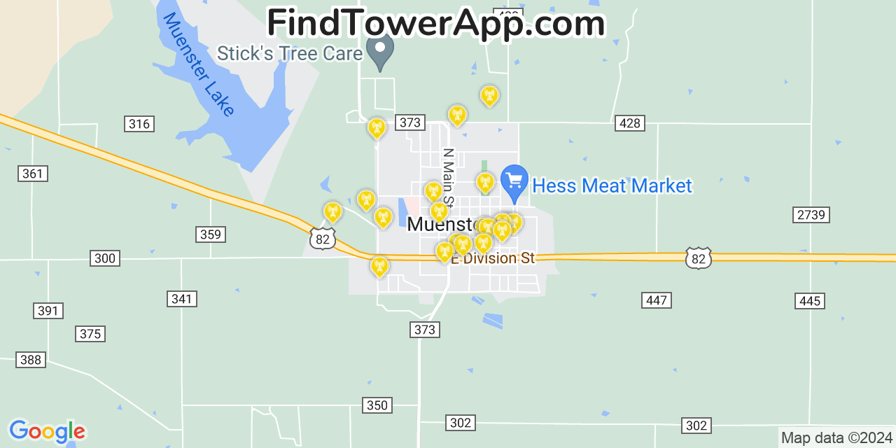 AT&T 4G/5G cell tower coverage map Muenster, Texas
