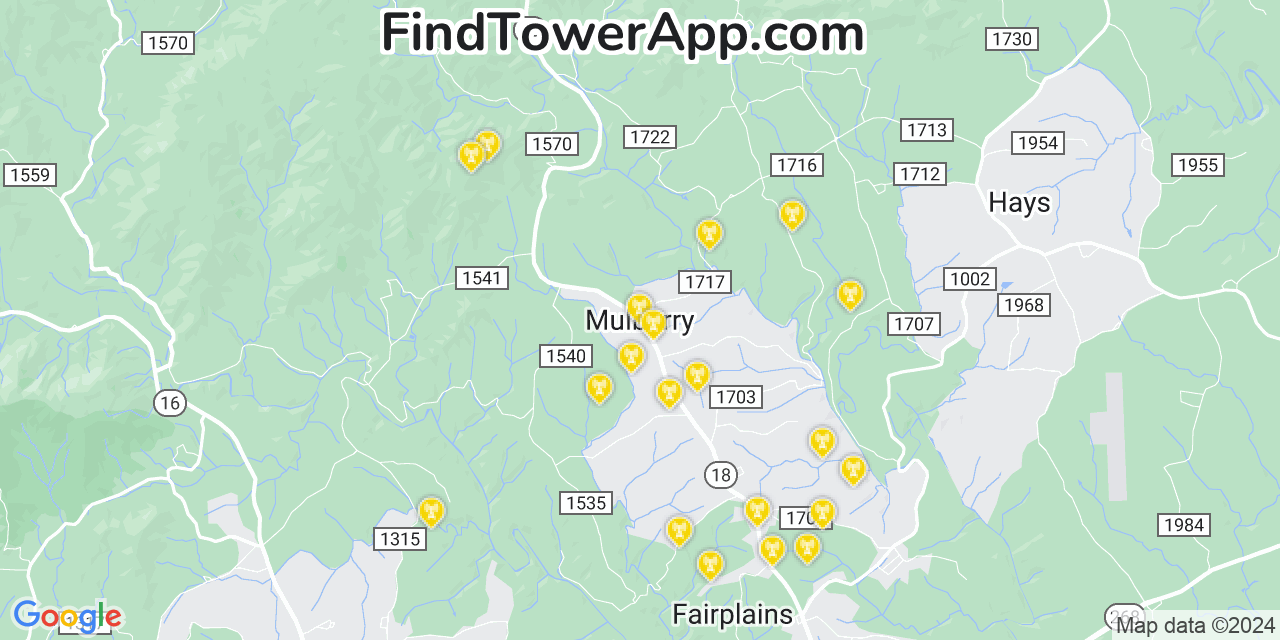 AT&T 4G/5G cell tower coverage map Mulberry, North Carolina