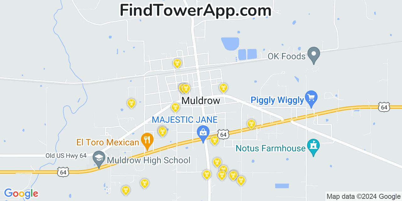 AT&T 4G/5G cell tower coverage map Muldrow, Oklahoma