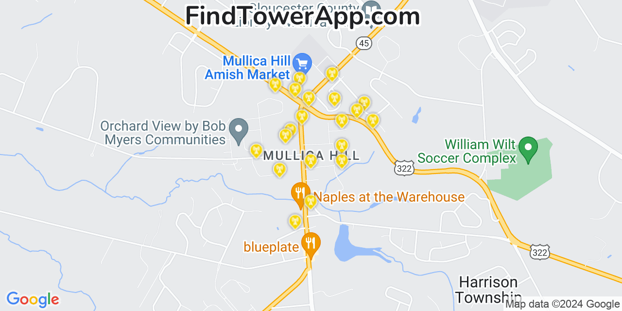 Verizon 4G/5G cell tower coverage map Mullica Hill, New Jersey