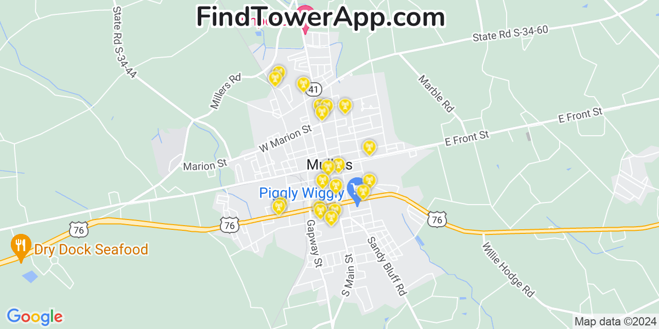 AT&T 4G/5G cell tower coverage map Mullins, South Carolina