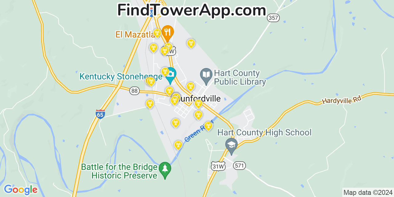 AT&T 4G/5G cell tower coverage map Munfordville, Kentucky