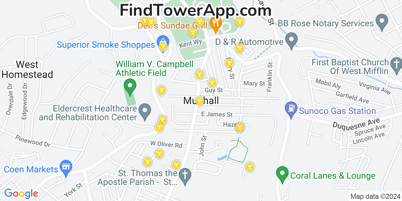 AT&T 4G/5G cell tower coverage map Munhall, Pennsylvania