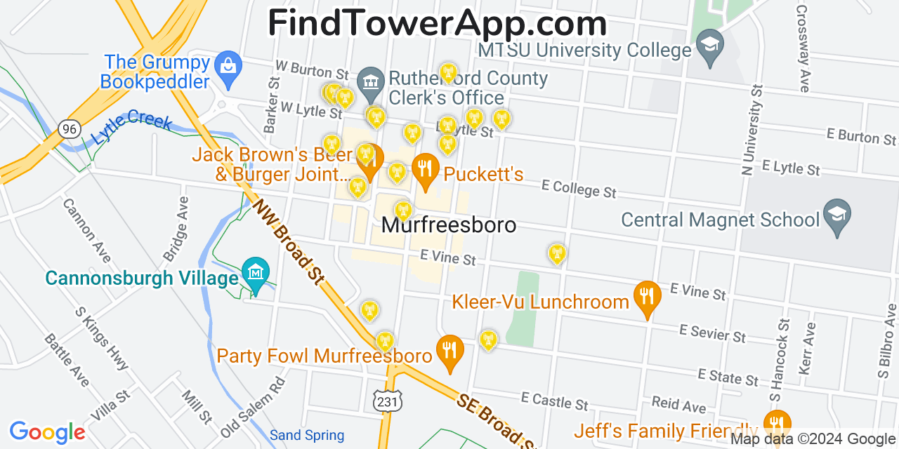 T-Mobile 4G/5G cell tower coverage map Murfreesboro, Tennessee