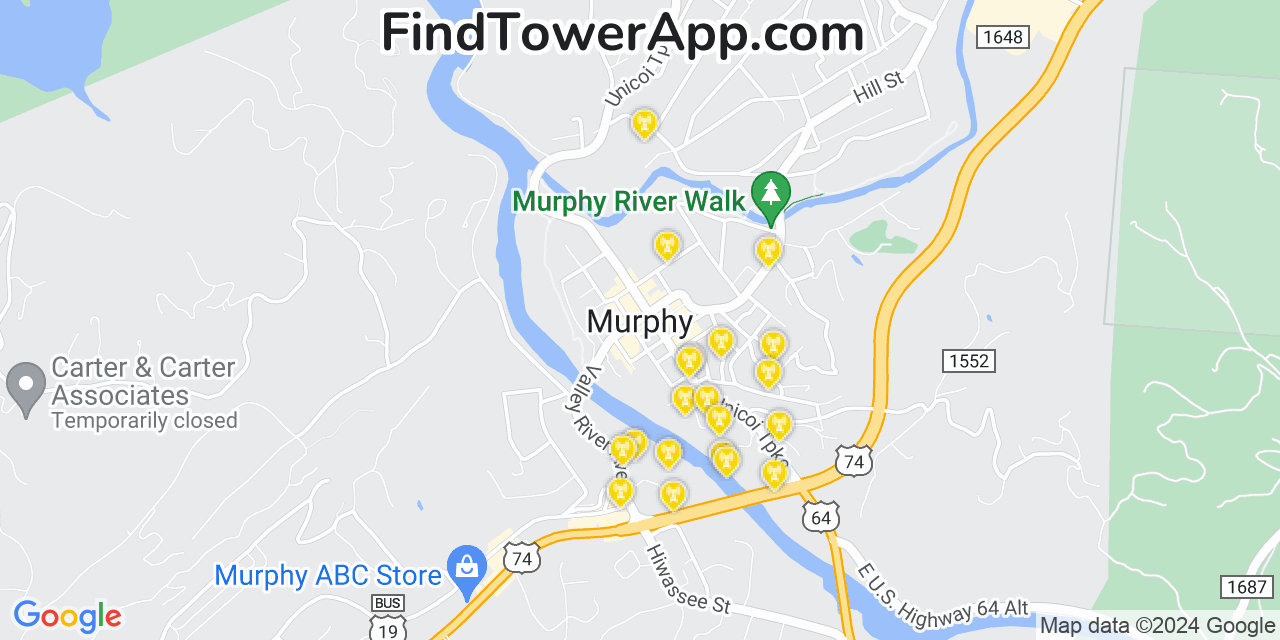 AT&T 4G/5G cell tower coverage map Murphy, North Carolina