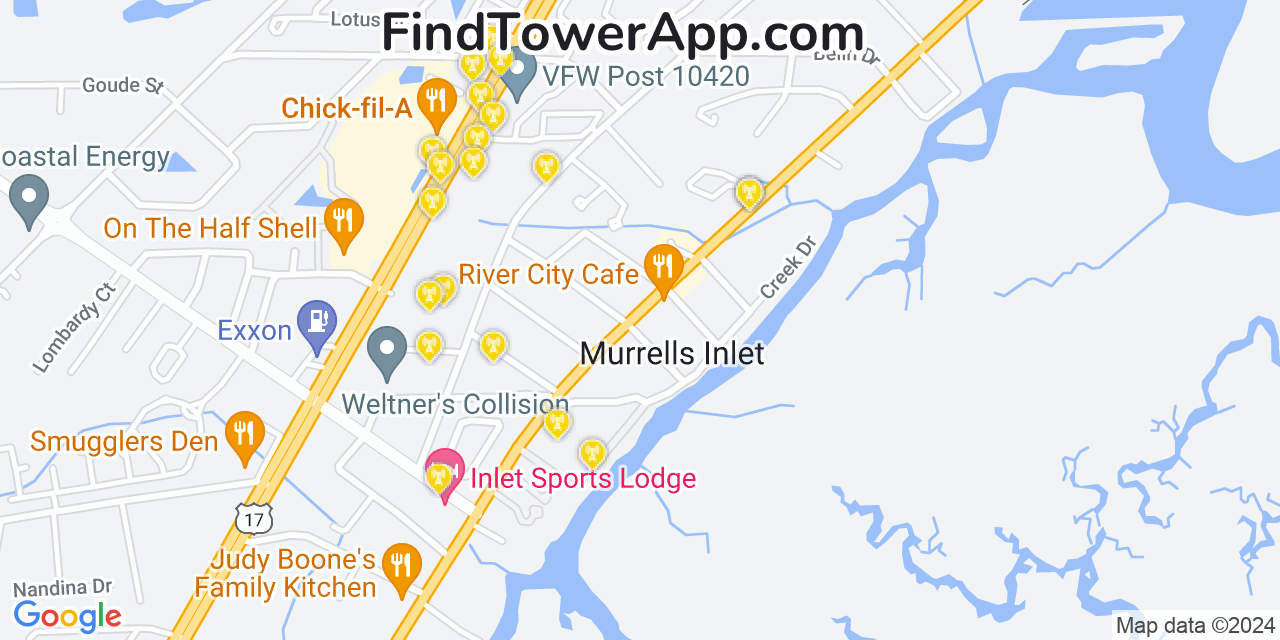 Verizon 4G/5G cell tower coverage map Murrells Inlet, South Carolina