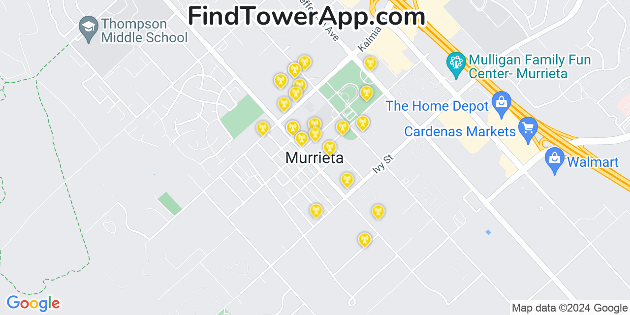 AT&T 4G/5G cell tower coverage map Murrieta, California