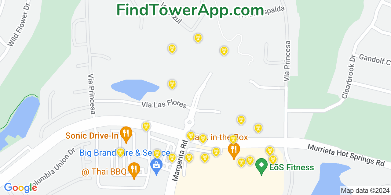 AT&T 4G/5G cell tower coverage map Murrieta Hot Springs, California