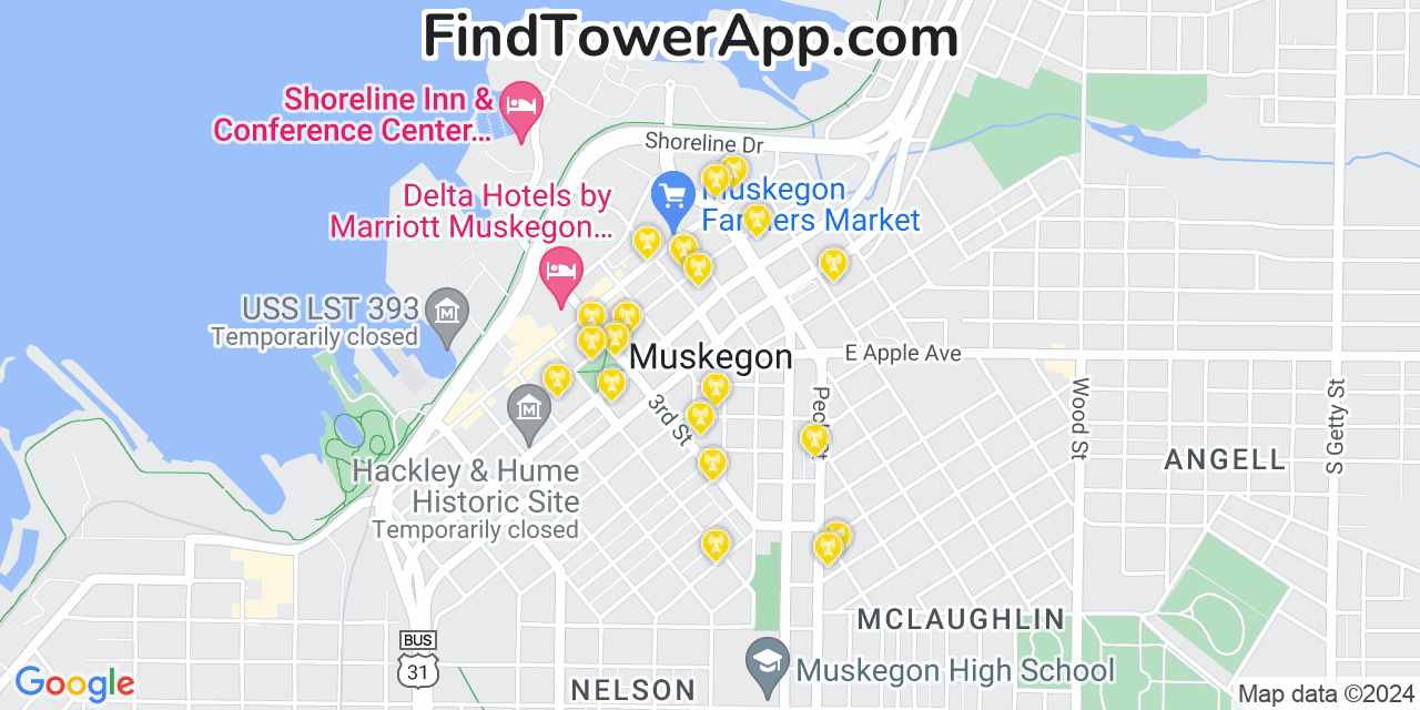 AT&T 4G/5G cell tower coverage map Muskegon, Michigan