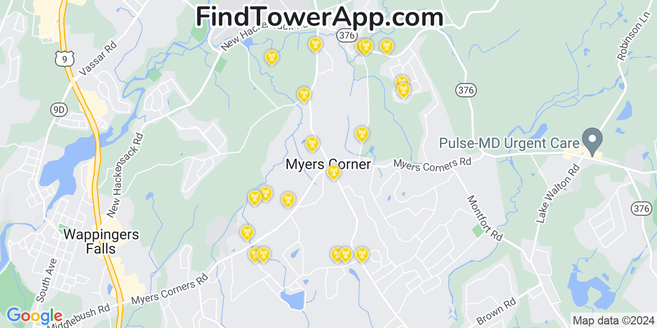 AT&T 4G/5G cell tower coverage map Myers Corner, New York