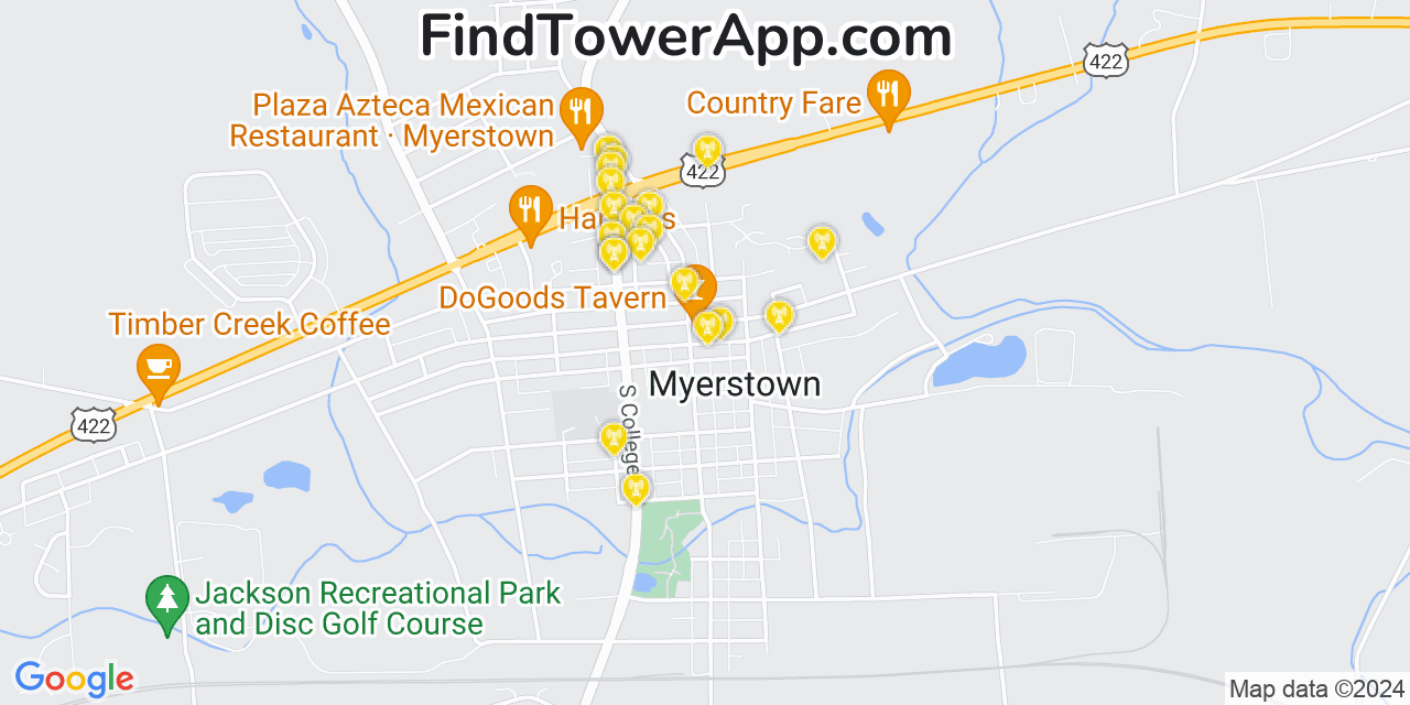 AT&T 4G/5G cell tower coverage map Myerstown, Pennsylvania