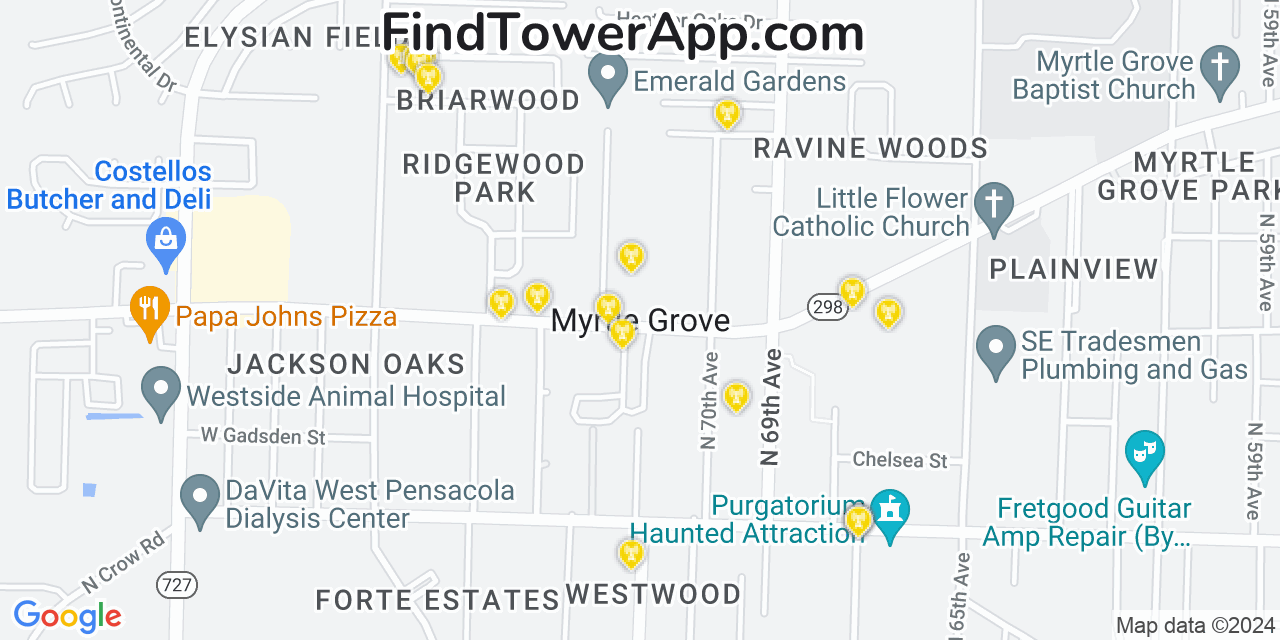 T-Mobile 4G/5G cell tower coverage map Myrtle Grove, Florida