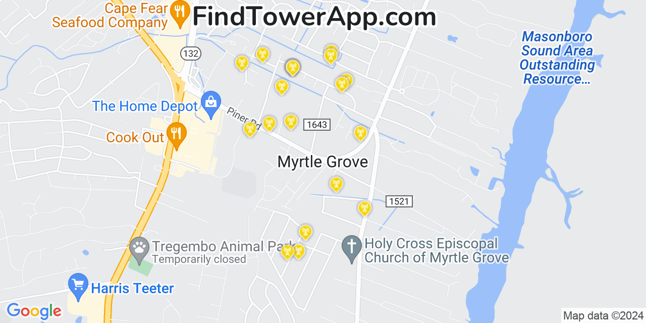 T-Mobile 4G/5G cell tower coverage map Myrtle Grove, North Carolina