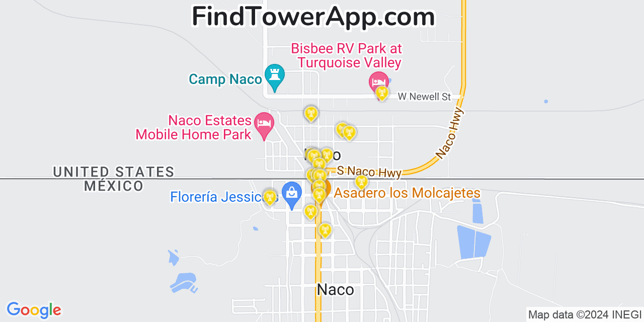 AT&T 4G/5G cell tower coverage map Naco, Arizona