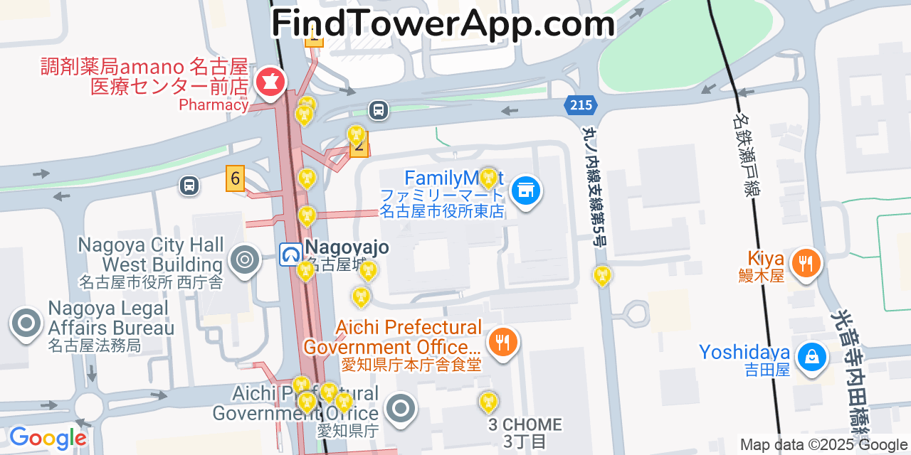 Nagoya Cell Towers, Japan - FindTower App Coverage Maps