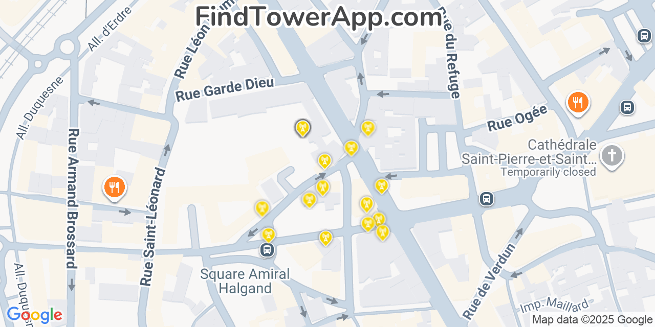 Nantes Cell Towers, France - FindTower App Coverage Maps