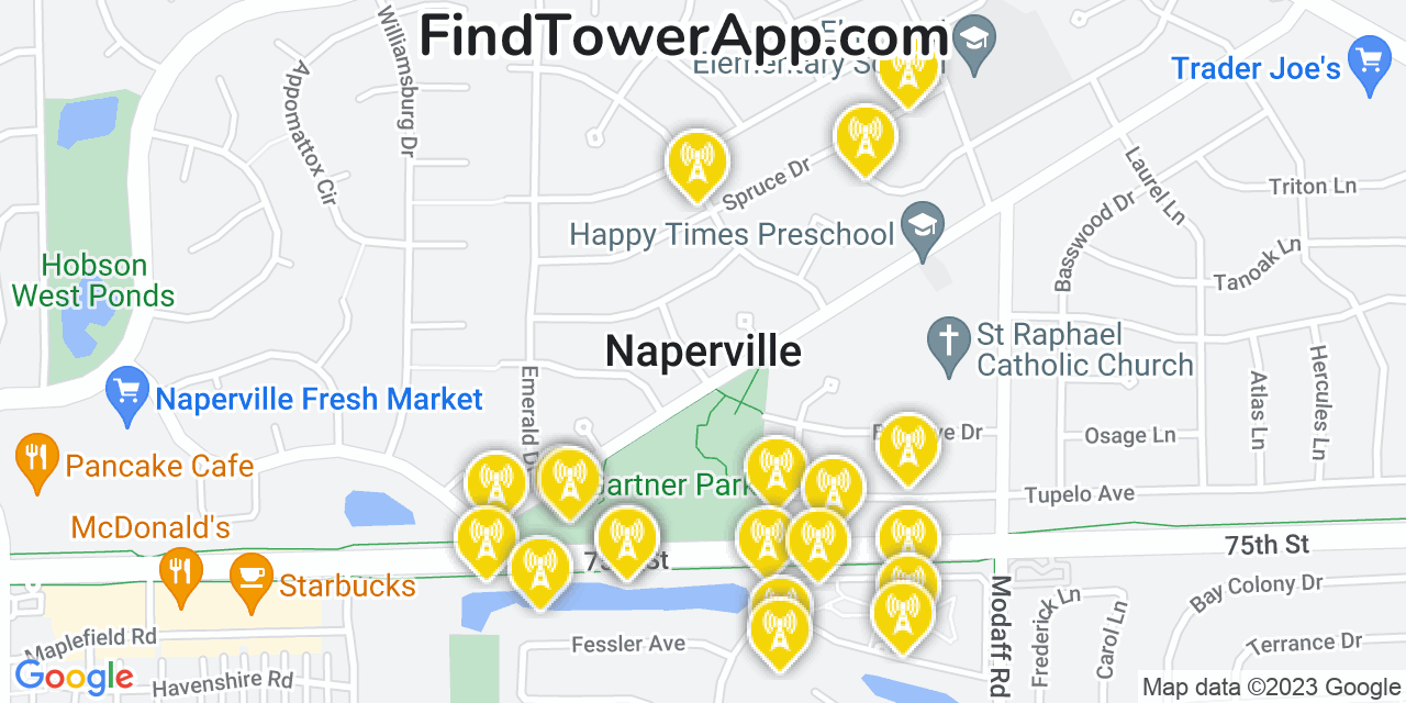 Verizon 4G/5G cell tower coverage map Naperville, Illinois