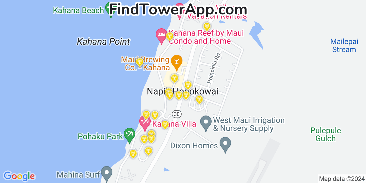 AT&T 4G/5G cell tower coverage map Napili Honokowai, Hawaii