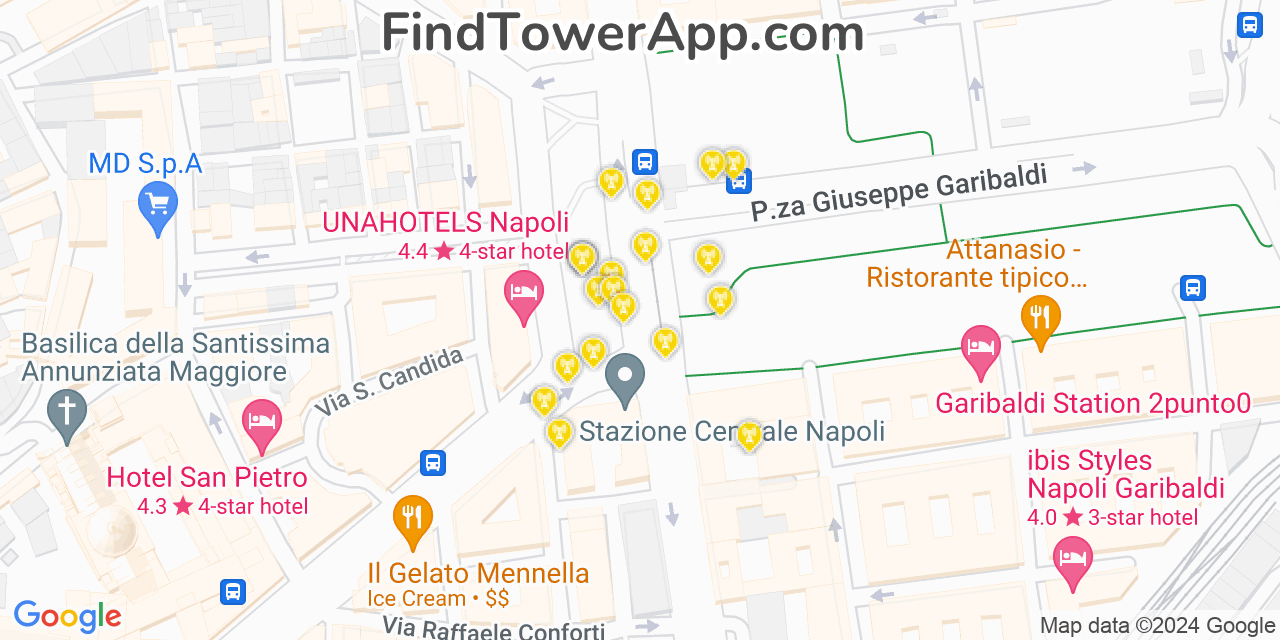 Naples (Italy) 4G/5G cell tower coverage map