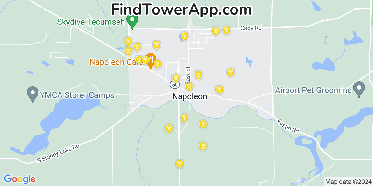 AT&T 4G/5G cell tower coverage map Napoleon, Michigan