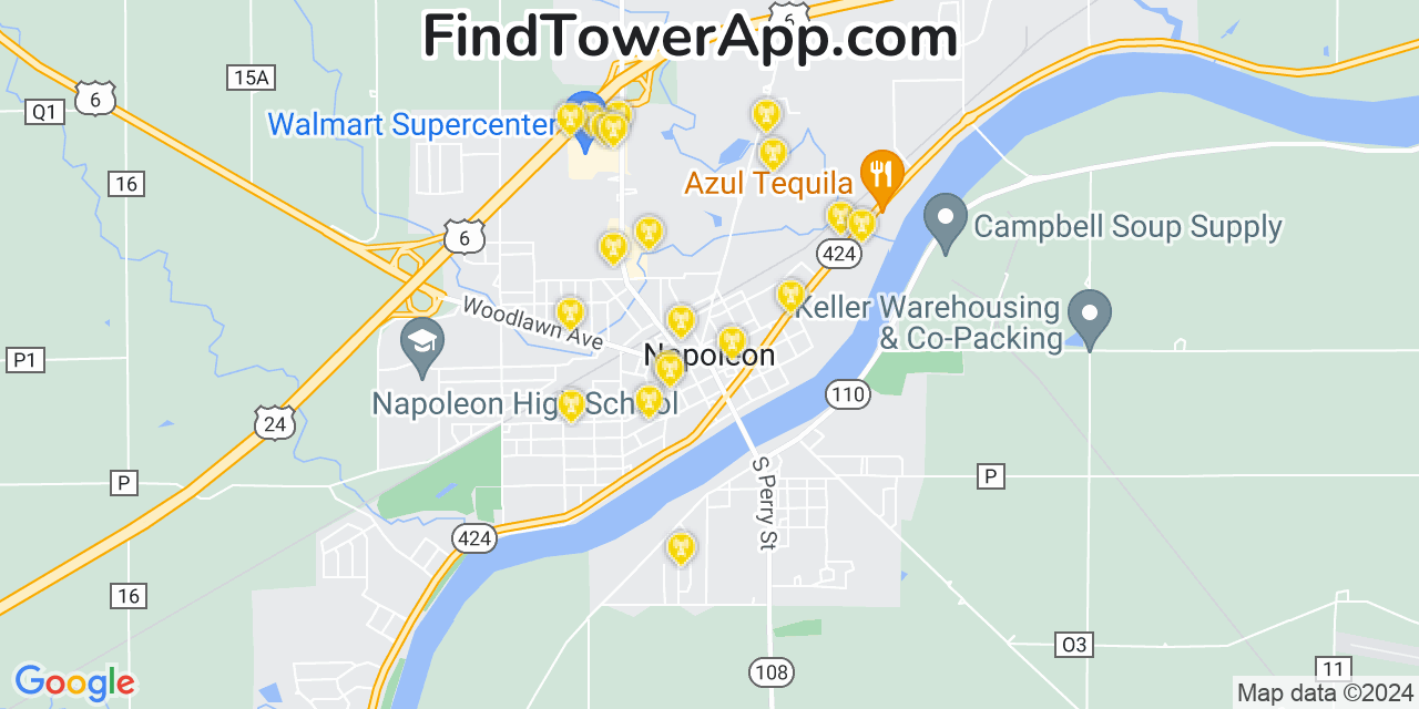 Verizon 4G/5G cell tower coverage map Napoleon, Ohio