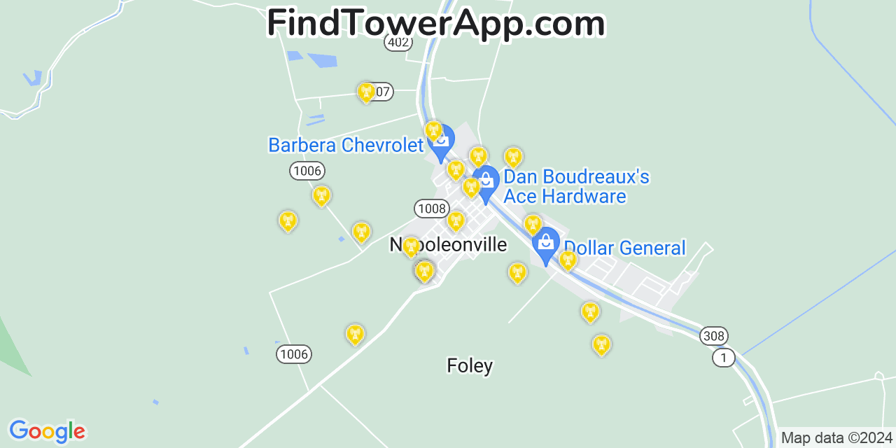 AT&T 4G/5G cell tower coverage map Napoleonville, Louisiana