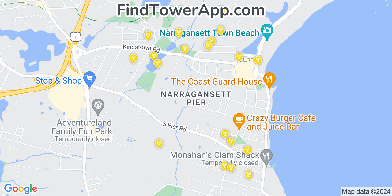 AT&T 4G/5G cell tower coverage map Narragansett Pier, Rhode Island