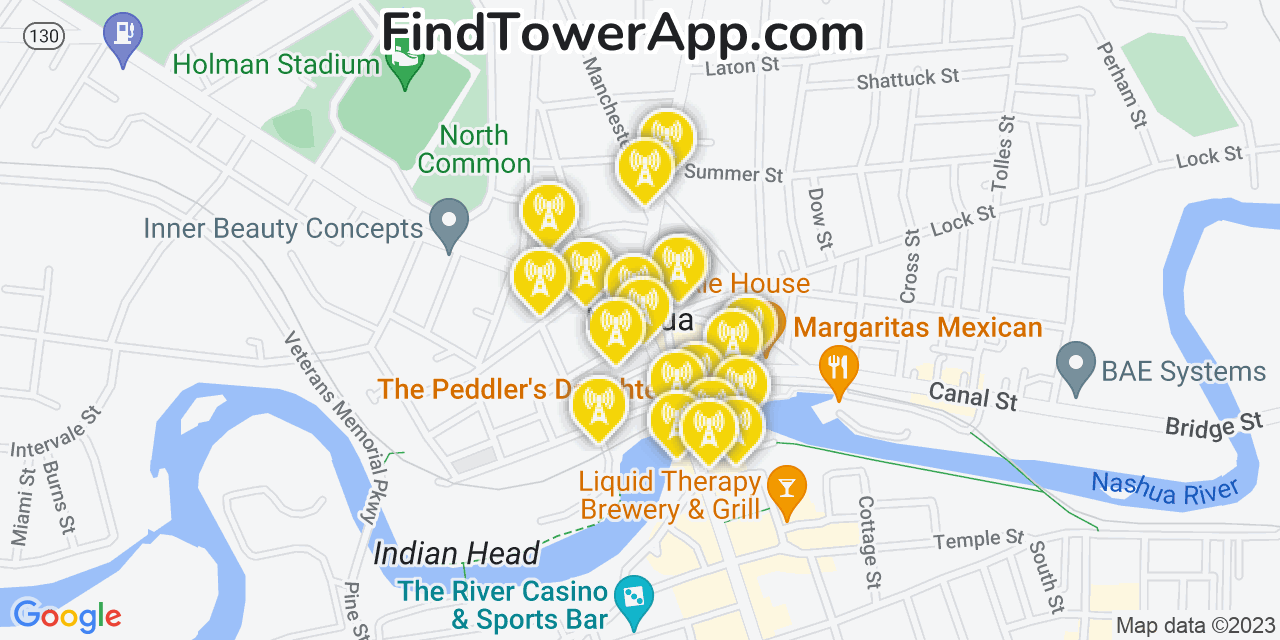 Verizon 4G/5G cell tower coverage map Nashua, New Hampshire