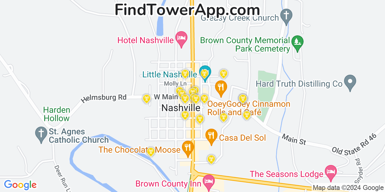 AT&T 4G/5G cell tower coverage map Nashville, Indiana