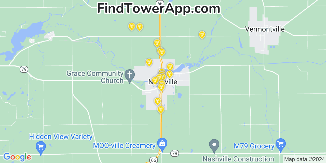 Verizon 4G/5G cell tower coverage map Nashville, Michigan