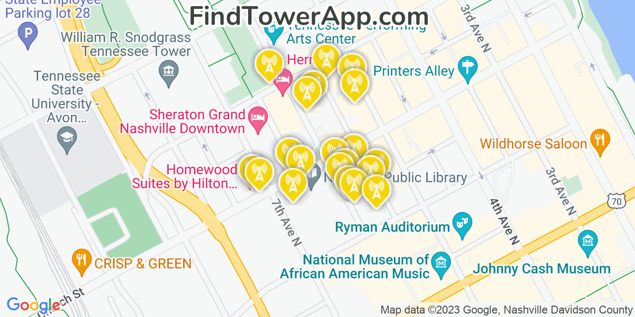 Nashville Tennessee Cell Tower Coverage Map
