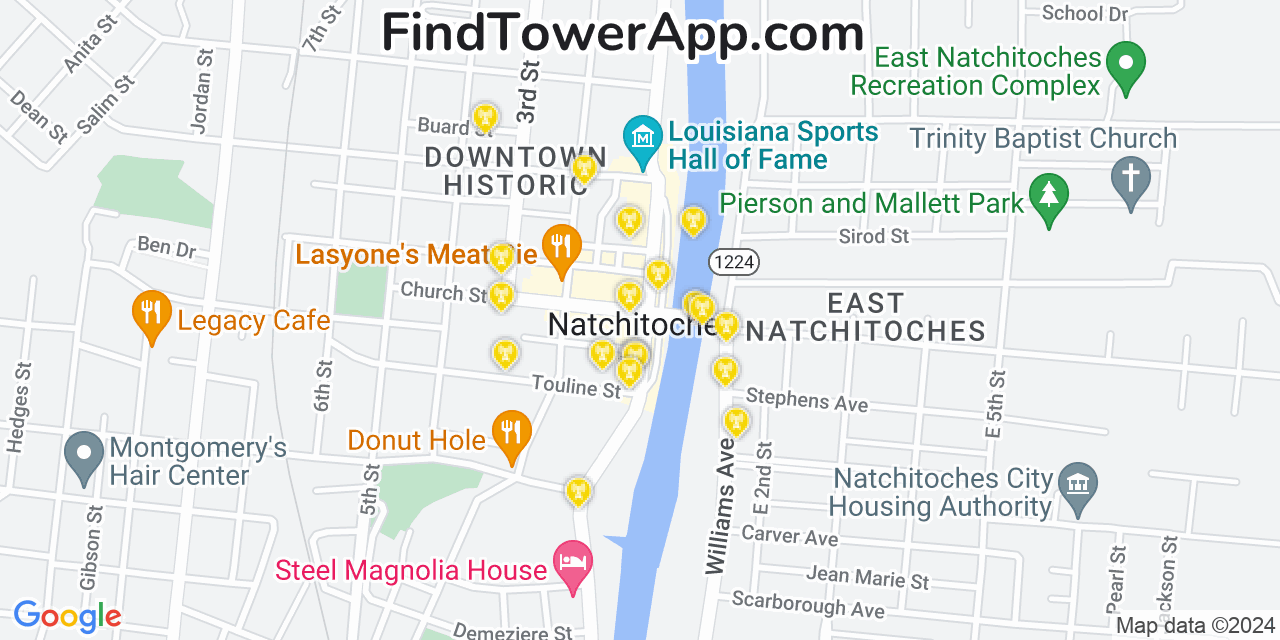 AT&T 4G/5G cell tower coverage map Natchitoches, Louisiana