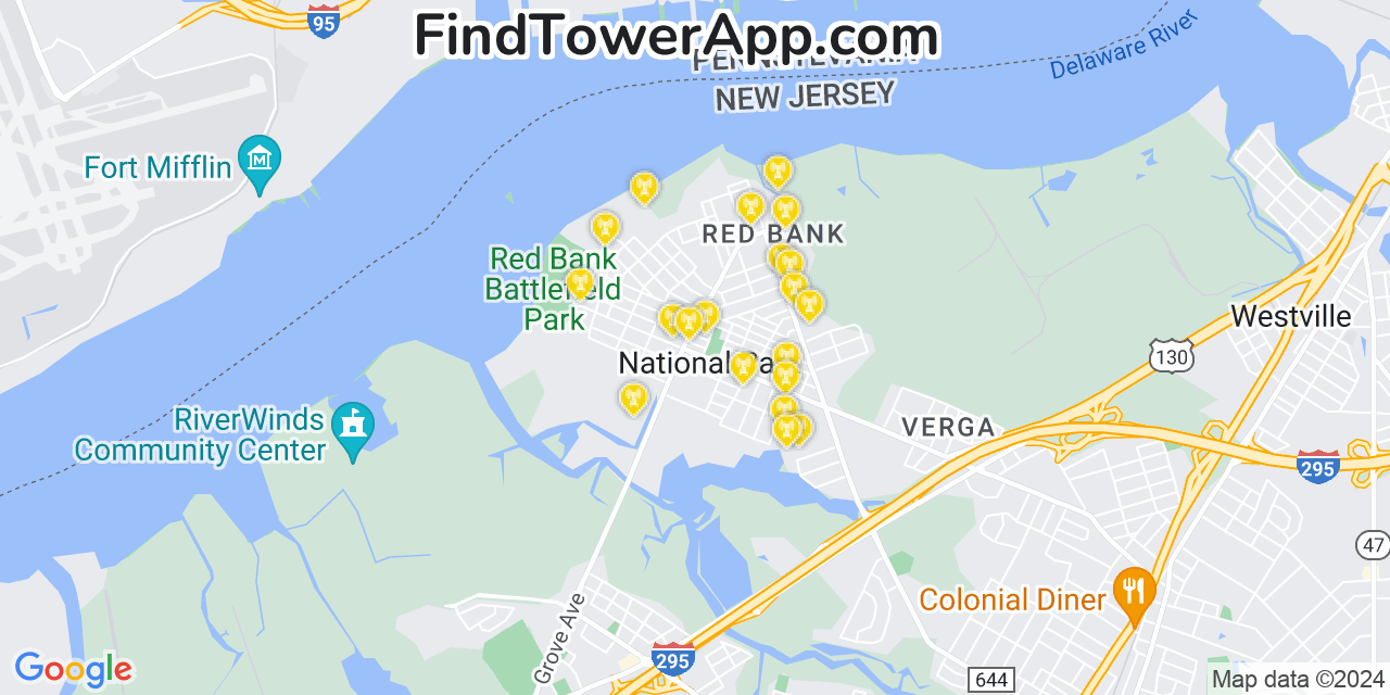 Verizon 4G/5G cell tower coverage map National Park, New Jersey