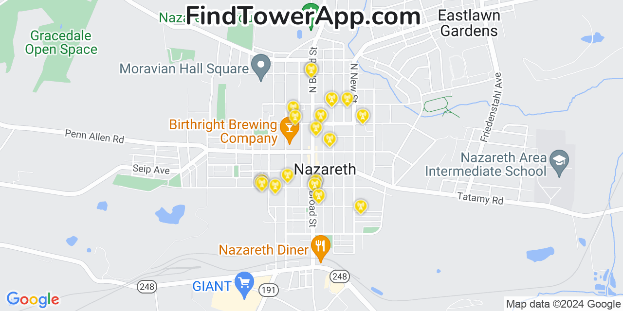 T-Mobile 4G/5G cell tower coverage map Nazareth, Pennsylvania