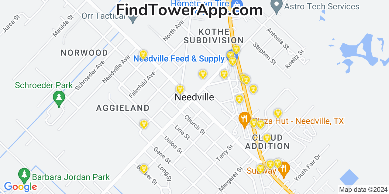 AT&T 4G/5G cell tower coverage map Needville, Texas