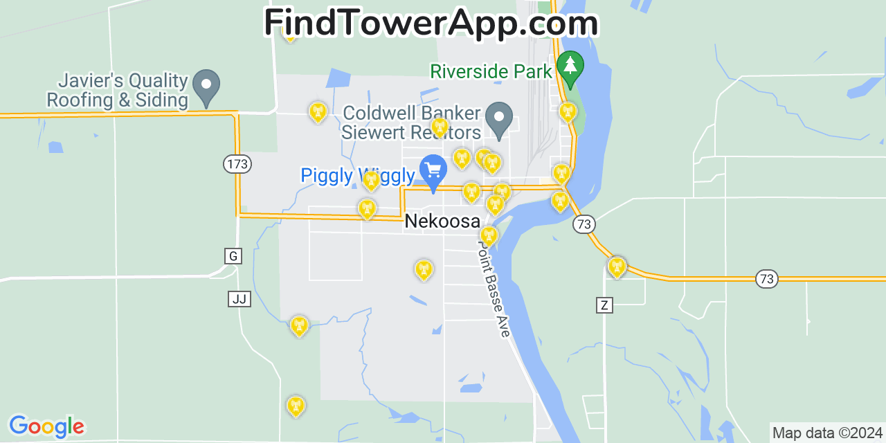 AT&T 4G/5G cell tower coverage map Nekoosa, Wisconsin