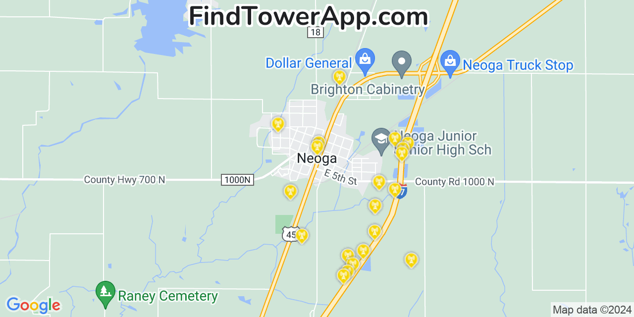 AT&T 4G/5G cell tower coverage map Neoga, Illinois