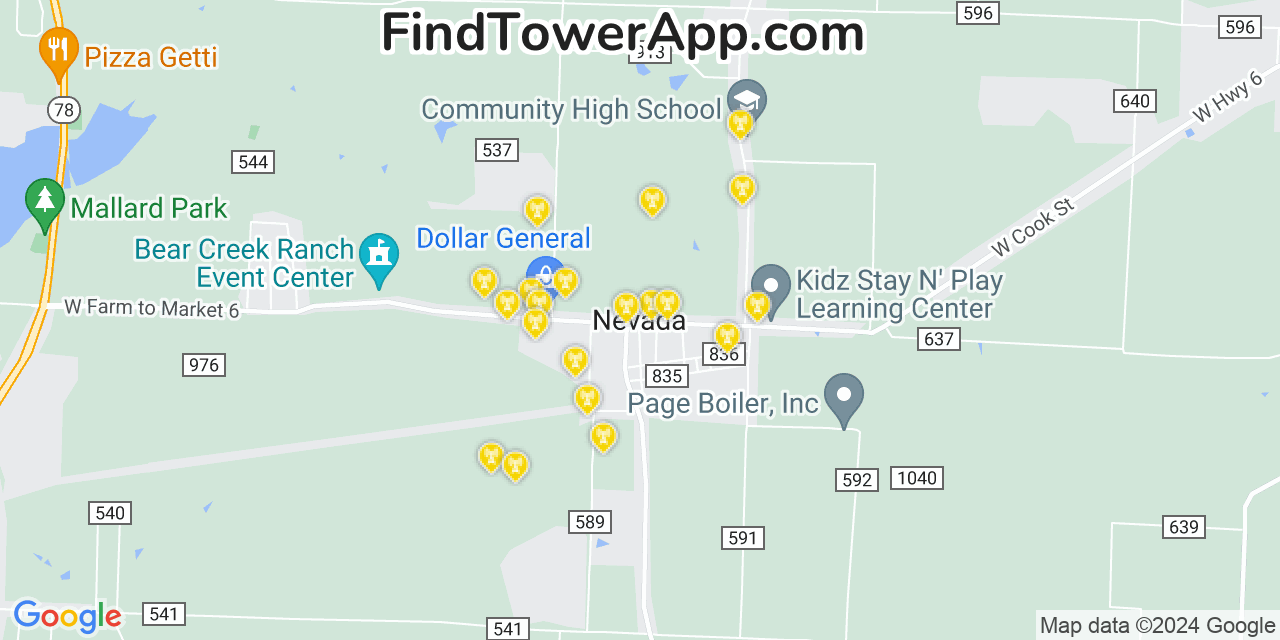 AT&T 4G/5G cell tower coverage map Nevada, Texas
