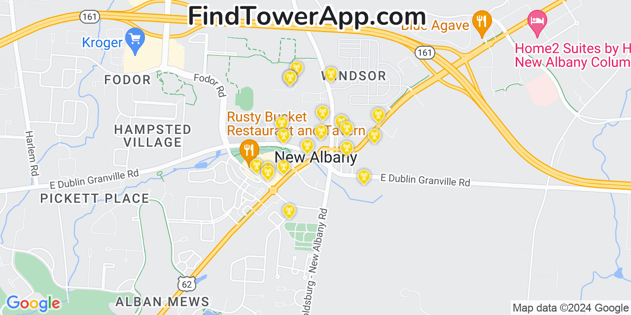 AT&T 4G/5G cell tower coverage map New Albany, Ohio