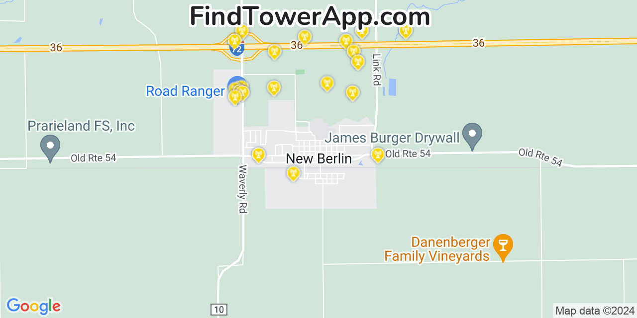 AT&T 4G/5G cell tower coverage map New Berlin, Illinois