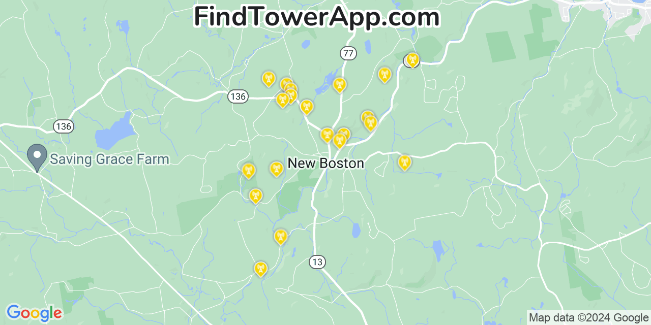 AT&T 4G/5G cell tower coverage map New Boston, New Hampshire