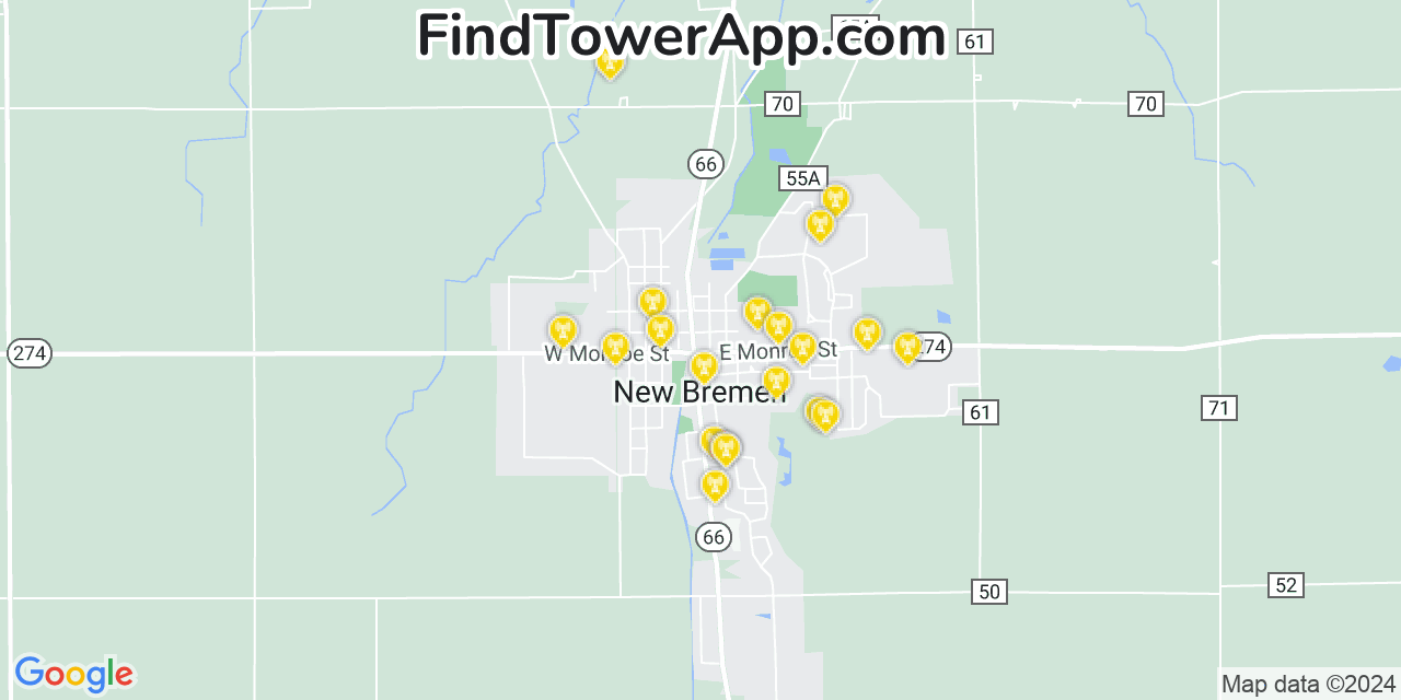 T-Mobile 4G/5G cell tower coverage map New Bremen, Ohio