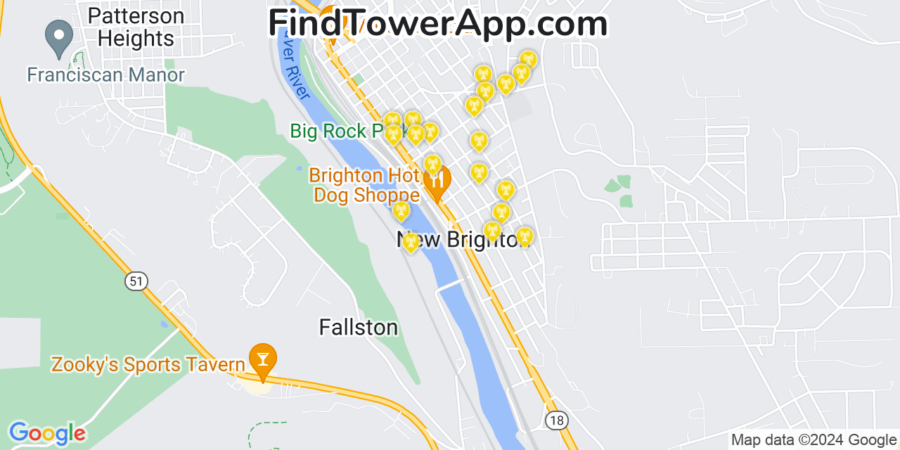 Verizon 4G/5G cell tower coverage map New Brighton, Pennsylvania