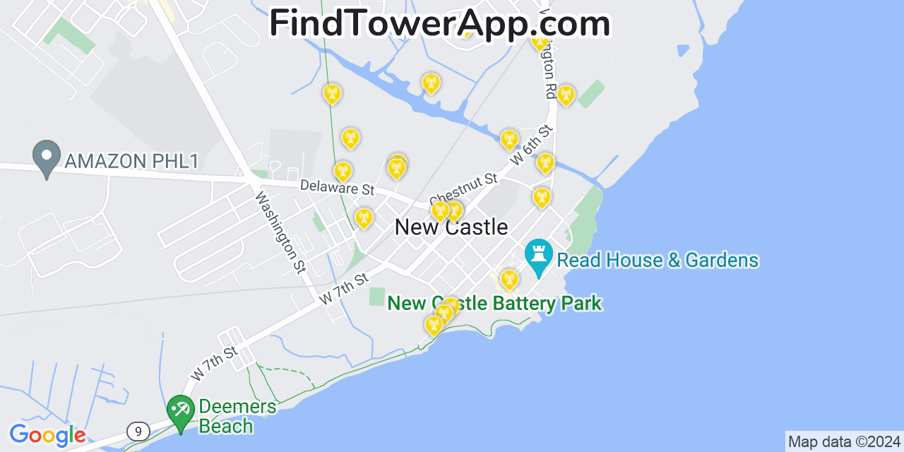 Verizon 4G/5G cell tower coverage map New Castle, Delaware