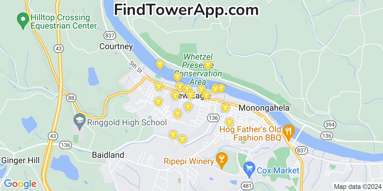 T-Mobile 4G/5G cell tower coverage map New Eagle, Pennsylvania