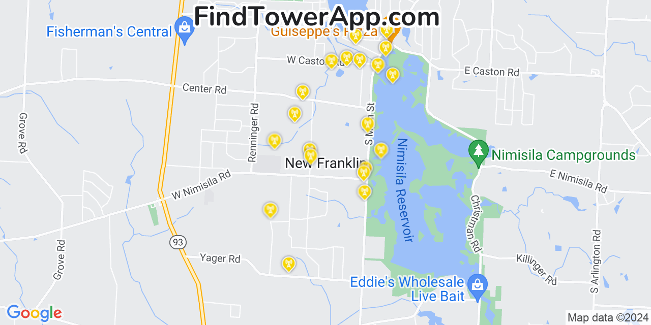 AT&T 4G/5G cell tower coverage map New Franklin, Ohio