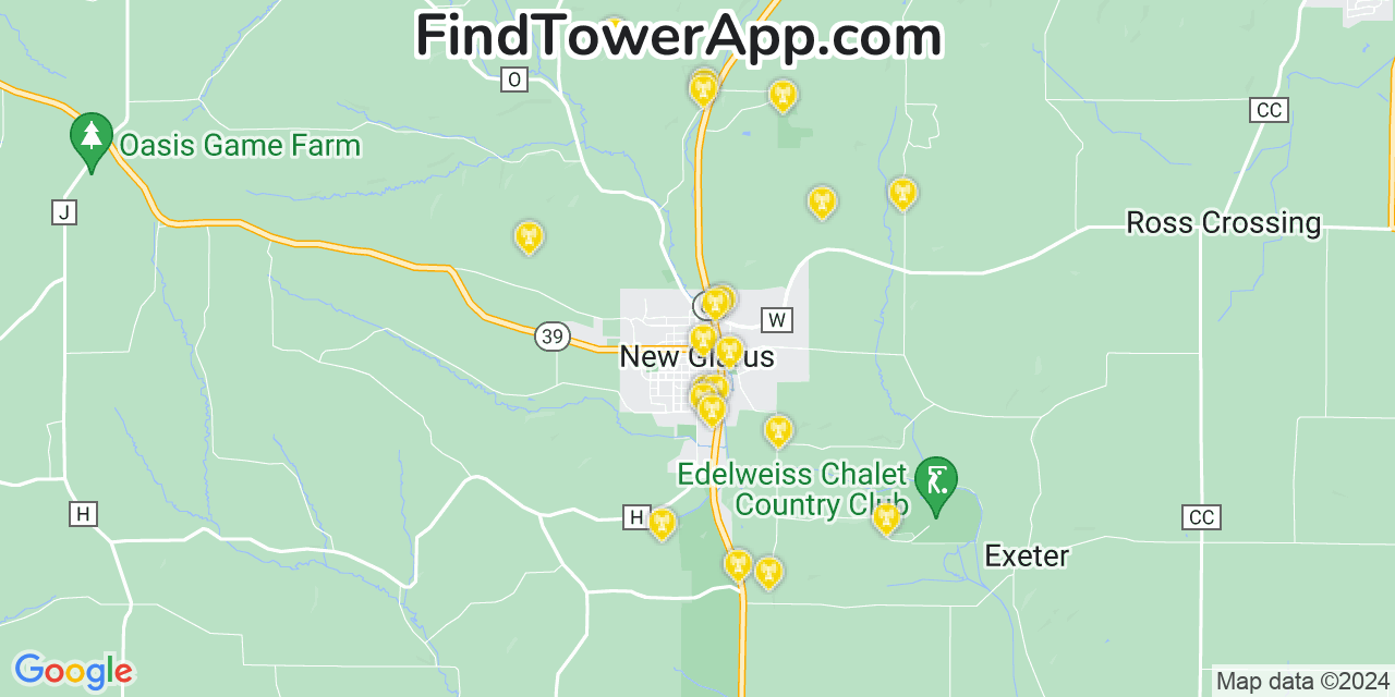 AT&T 4G/5G cell tower coverage map New Glarus, Wisconsin