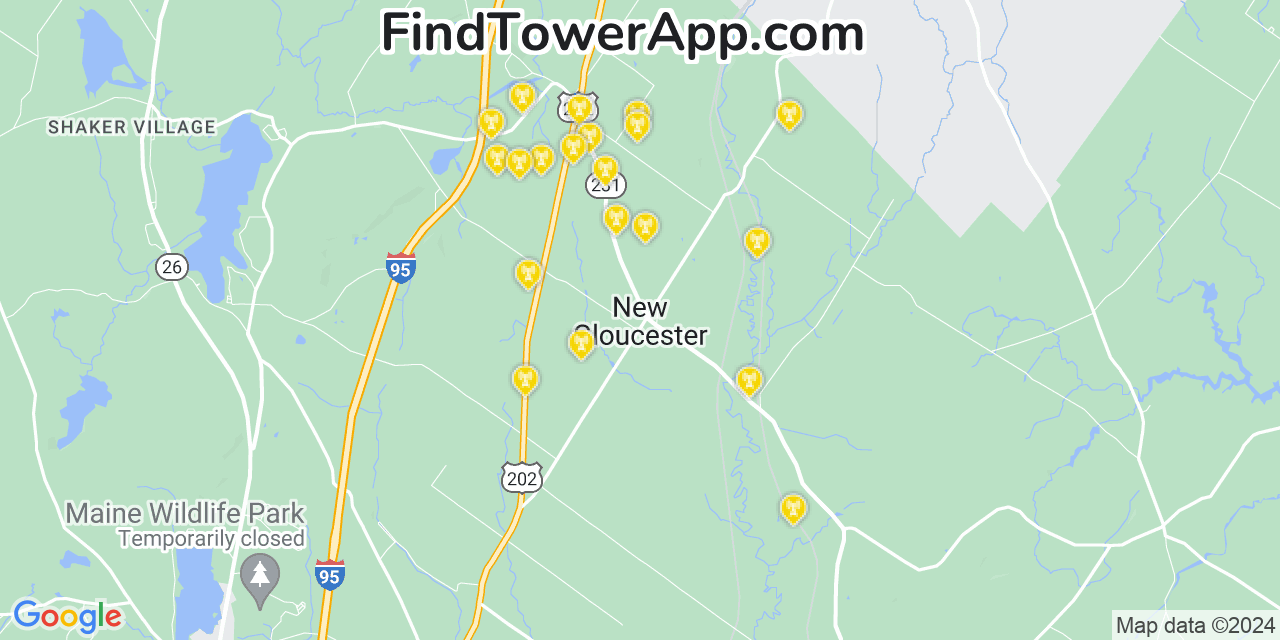 AT&T 4G/5G cell tower coverage map New Gloucester, Maine