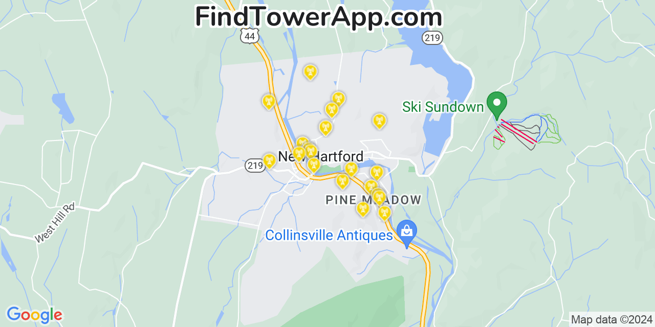 Verizon 4G/5G cell tower coverage map New Hartford Center, Connecticut